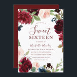 Convites Burgundy Maroon Red Floral Sweet 16 Party<br><div class="desc">Convite de festas Burgundy Maroon Red Floral Sweet 16 Ver coleção correspondente em Niche e Nest Store</div>
