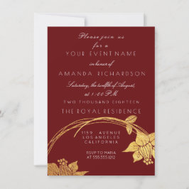 Convites Burgundy Marrom Champanhe Dourado Floral Vermelho