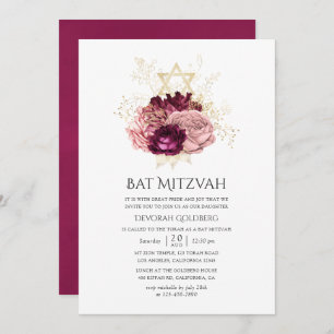 Convites Burgundy Marsala Blush Pink e Dourado Bat Mitzvah