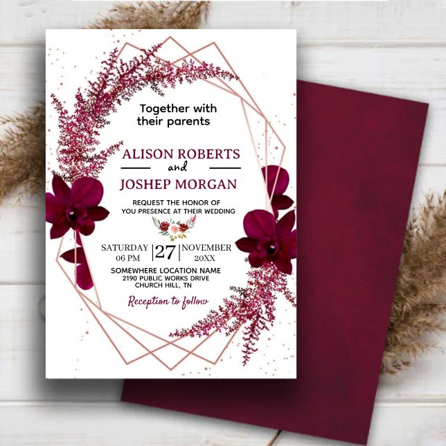 Convites Burgundy  Marsala Boho Floral Wedding Invitation (Criador carregado)