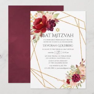 Convites Burgundy-Marsala e Bege Geométrico Bat Mitzvah