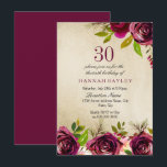 Convites Burgundy Marsala Floral Dourado aniversário de 30<br><div class="desc">Burgundy Marsala Floral Dourado aniversário de 30 anos Convidar Ver coleção correspondente em nicho e ninho loja Lindas e elegantes flores burgundy. Cor d'água pintada à mão perfeita para o seu chá de panela</div>