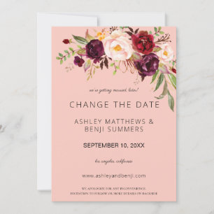 Convites Burgundy Marsala Floral Mudar a Data - Rosa 2