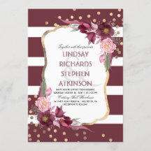 Burgundy Marsala Floral Stripes e Dourado Casament