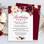 Convites Burgundy Marsala Red Floral Festa de aniversário<br><div class="desc">Crie o convite perfeito para a Festa de aniversário com este modelo "Burgundy Marsala Red Floral Invitation". Este design de alta qualidade é fácil de personalizar para ser exclusivamente seu! (1) Para mais personalização, clique no link "personalizar mais" e use nossa ferramenta design para modificar esse modelo. (2) Se você...</div>