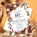 Convites Burgundy Mauve Ivory Fall Floral 60º Aniversário<br><div class="desc">Flores elegantes,  maduras e flores brancas de marfim criam um quadro floral muito bonito. Berries e ramos dão uma vibração Boho moderna e rústica. O nome do celebrante de aniversário é escrito em uma fonte de script de eterno. Este artigo faz parte da coleção Borgonha,  Mauve e White Floral.</div>