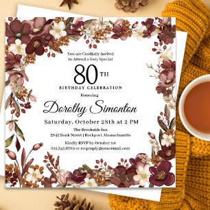 Convites Burgundy Mauve Ivory Fall Floral 80 Birthday