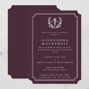 Convites Burgundy MD Asclepius + Laurel Wreath Graduação