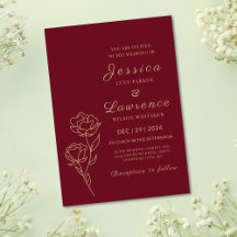 Burgundy Moderna Elegante e Casamento Floral de ou