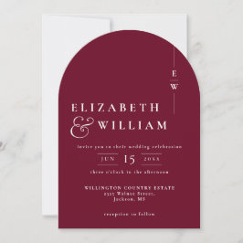 Convites Burgundy Monograma Código QR Arch de Casamento de