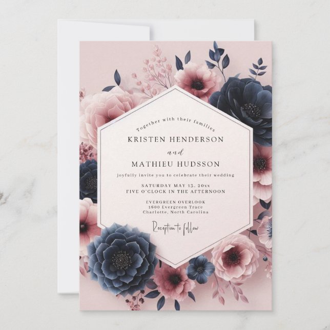 Convites Burgundy Moody Bloom Assemblage Wedding (Frente)
