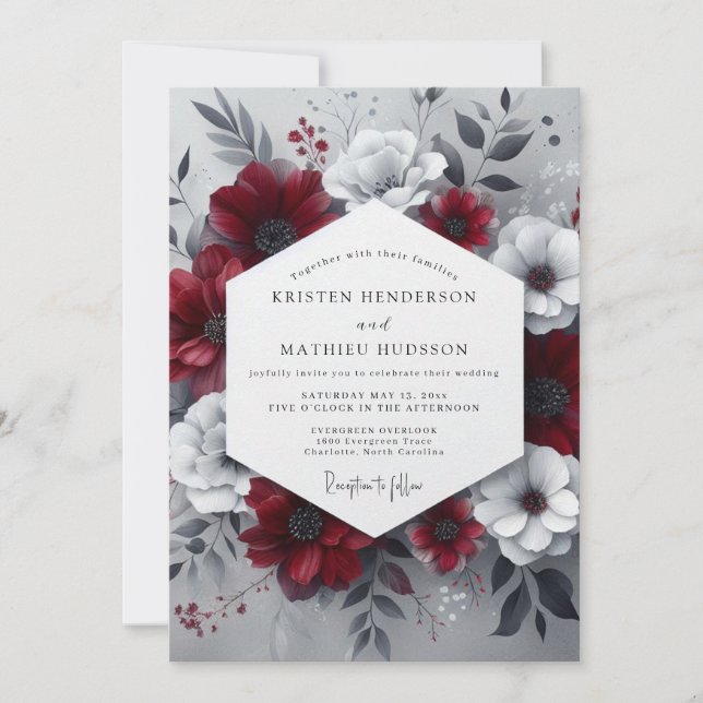Convites Burgundy Moody Botanical Wedding (Frente)