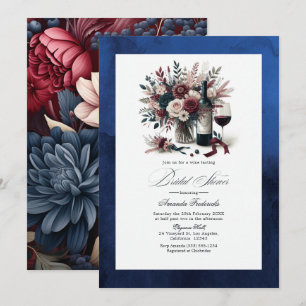 Convites Burgundy & Naval Floral Vinho Boho Chá de Noiva