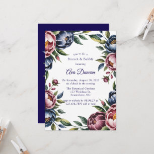Convites Burgundy Navy Blush Peônia Brunch e Bubbly
