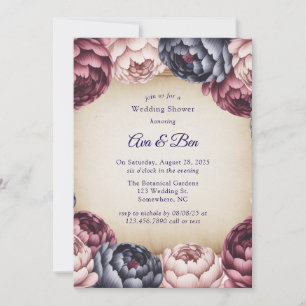 Convites Burgundy Navy Blush Peônia Chá de Noiva