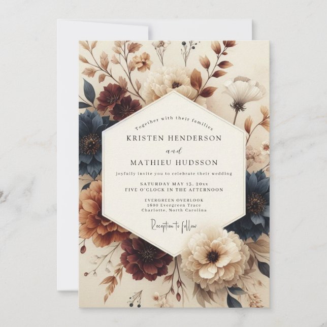 Convites Burgundy Navy Chiaroscuro Wedding (Frente)
