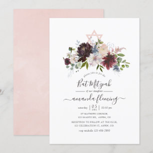 Convites Burgundy, Navy e Blush Bat Mitzvah