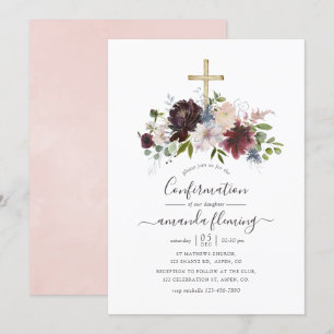 Convites Burgundy, Navy e Blush Floral Confirmação