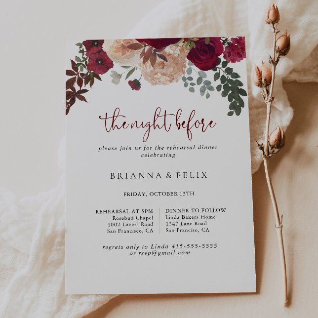 Convites Burgundy Noite Floral Antes Do Janto De Ensaio (Criador carregado)