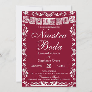 Convites Burgundy Nuestra Boda Papel Picado Casamento Espan