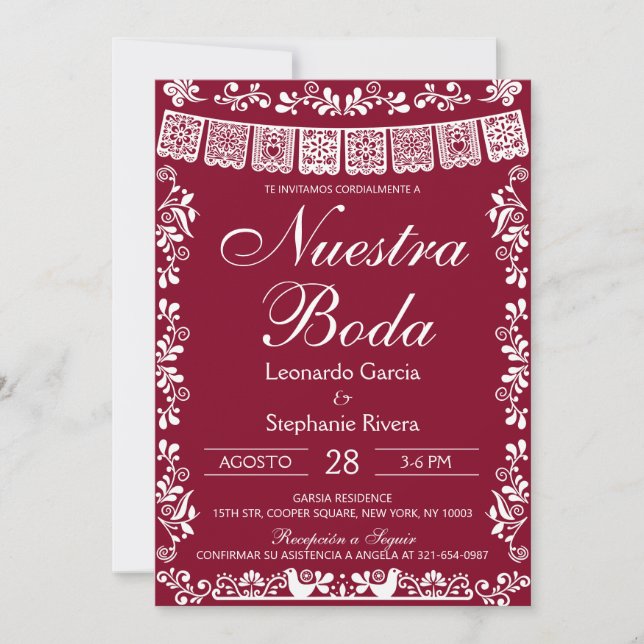 Convites Burgundy Nuestra Boda Papel Picado Casamento Espan (Frente)