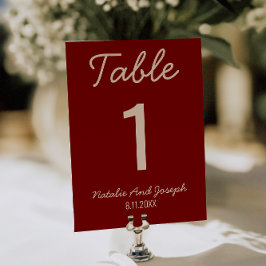 Convites  Burgundy Old Money Whimsical Wedding Table Number