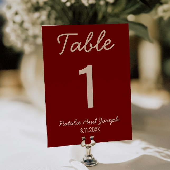 Convites  Burgundy Old Money Whimsical Wedding Table Number (Criador carregado)