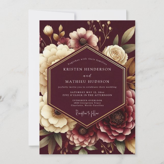 Convites Burgundy Opulent Flora Wedding (Frente)