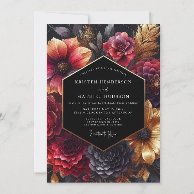 Convites Burgundy Opulent Nocturne Wedding (Frente)