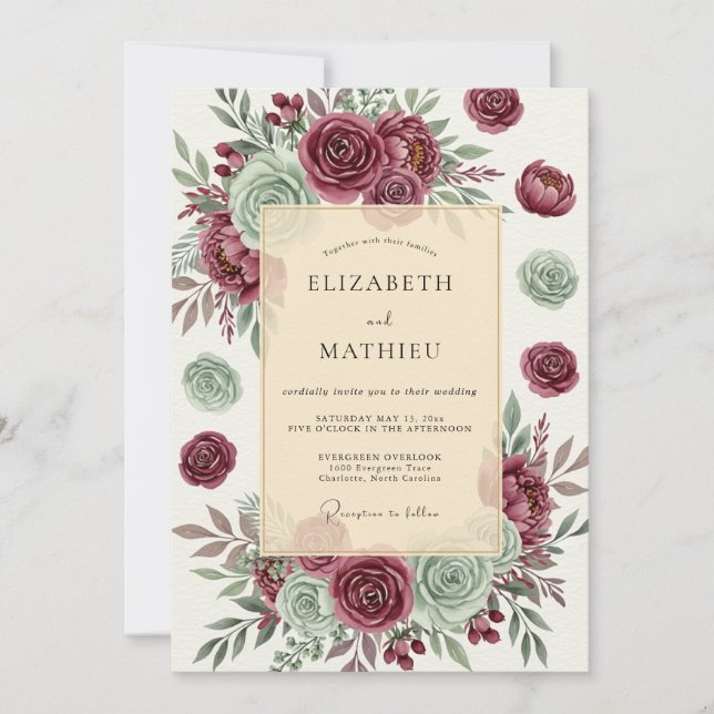 Convites Burgundy Opulent Succulent Wedding (Frente)