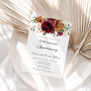 Convites Burgundy Orange Ivory Floral Casamento Aniversário