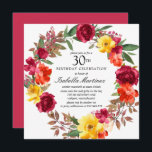 Convites Burgundy Orange Yellow Floral Wreath aniversário d<br><div class="desc">Honre uma pessoa especial com este convite de festas elegante. Flores de queda criam uma bela coroa aquática.</div>
