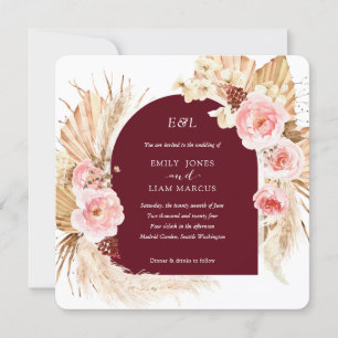 Convites Burgundy Pampas Grass Boho Floral Casamento I