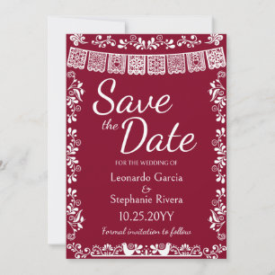 Convites Burgundy Papel Picado Casamento Salve a Data