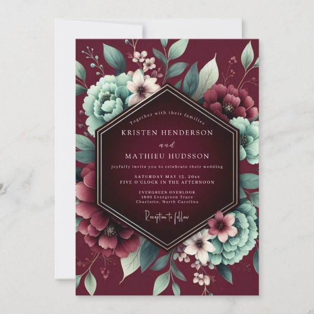 Convites Burgundy Passionate Flora Wedding (Frente)