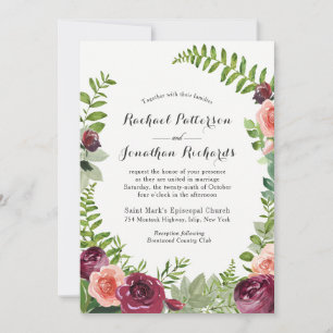 Convites Burgundy Pink Fantasy Floral Invitation