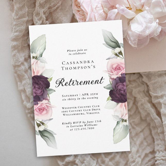 Convites Burgundy Pink Floral Elegance Party (Available as printed and paperless digital download!)