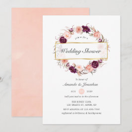 Convites Burgundy Plum e Blush Chá de casamento Geométrico