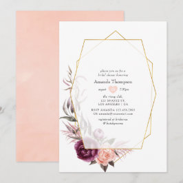 Convites Burgundy Plum e Blush Chá de panela Geométrico