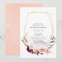 Convites Burgundy Plum e Blush Geométrico Festa de noivado