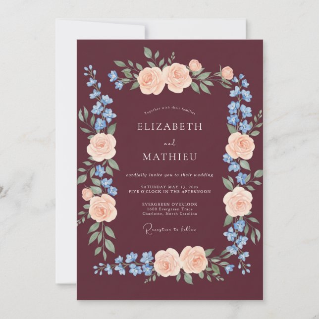 Convites Burgundy Poetic Fall Wedding (Frente)