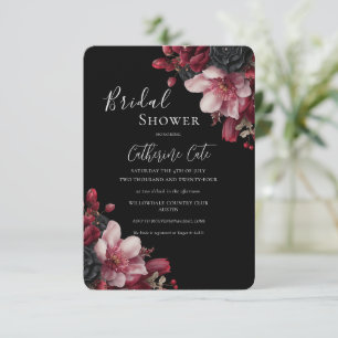 Convites Burgundy & Preto Floral Bridal Elegante