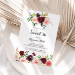 Convites Burgundy Primavera Floral Sweet 16 Festa de aniver<br><div class="desc">Este primavera floral de 16 convite de aniversário é perfeito para um aniversário simples. O design pintado à mão apresenta folhas verdes,  cor-de-rosa deslumbrante,  pincelada,  púrpura,  vermelha,  branca e lenhosa,  pessoas bem organizadas em pequenos buquês fofos.</div>