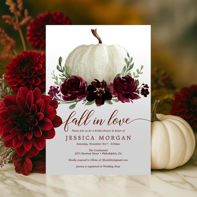 Convites Burgundy Pumpkin Fall in Love Chá de panela Invite (Criador carregado)