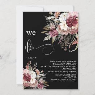 Convites *~* Burgundy QR AR15 Rosa Floral RSVP WEDDING I