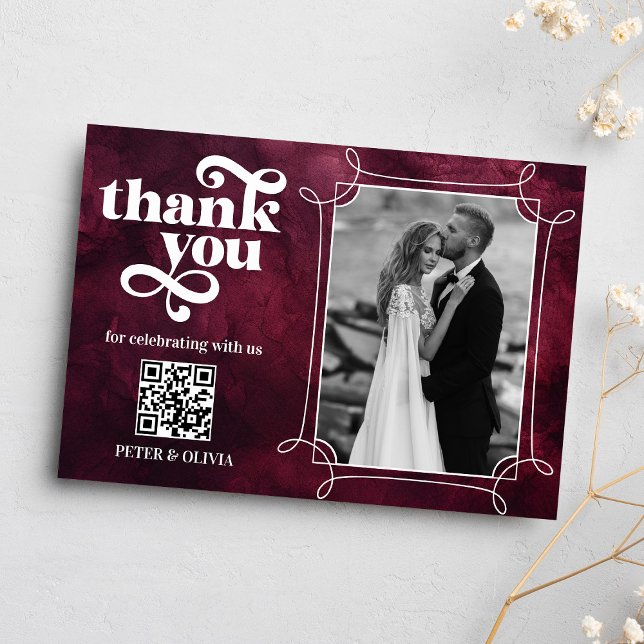 Convites Burgundy QR Code Bold Typography Thank you Card (Criador carregado)