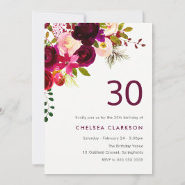 Convites Burgundy Red Boho Festa Floral aniversário de 30 a