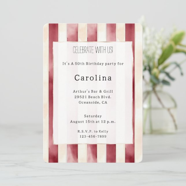 Convites Burgundy Red Cream 50º Aniversário (Em pé/Frente)