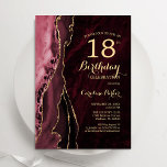 Convites Burgundy Red Dourado Agate 18º Aniversário<br><div class="desc">Borgonha e ouro agata 18º convite de aniversário. Elegante design moderno com vinho de marsala, cor vermelha-d-água escura agate marble geode background, faux glitter gold e typografia script font. Trendy convida o cartão perfeito para uma comemoração de dia das mulheres na moda. Impressos convites Zazzle ou modelo de impressão digital...</div>