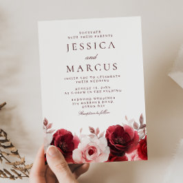 Convites Burgundy Red Elegance: Casamento Rosa vermelha